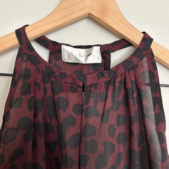 A.L.C. Burgundy Leopard Silk Sleeveless Blouse - Picture 7 of 7